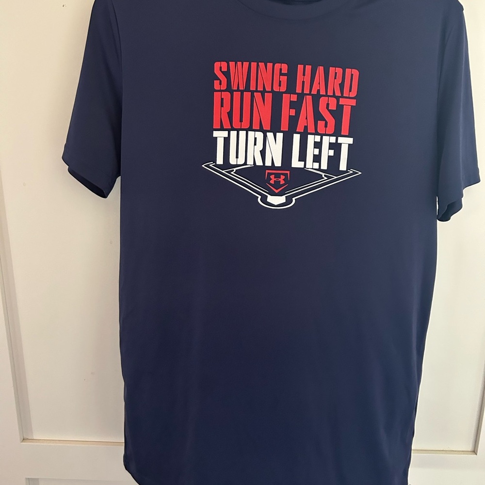 Under Armour Boy’s Navy Short Sleeve Tee with Red & White Graphic